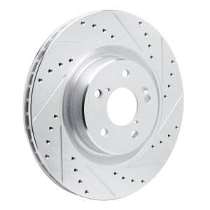 Acura MDX Brake Rotor (1) - Front Right - R1 Concepts - Drilled & Slotted - Silver - `22-`26